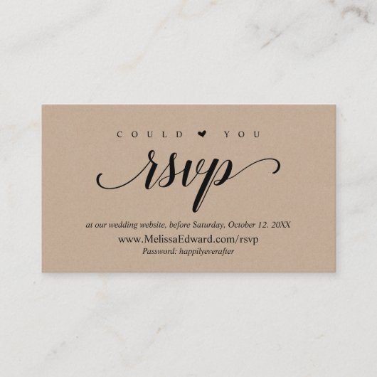 Online RSVP-website, Rustic Brown Kraft Informatiekaartje (Voorkant)