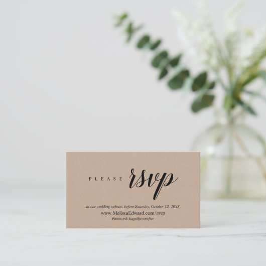 Online RSVP-website, Rustic Brown Kraft Informatiekaartje (Staand voorkant)