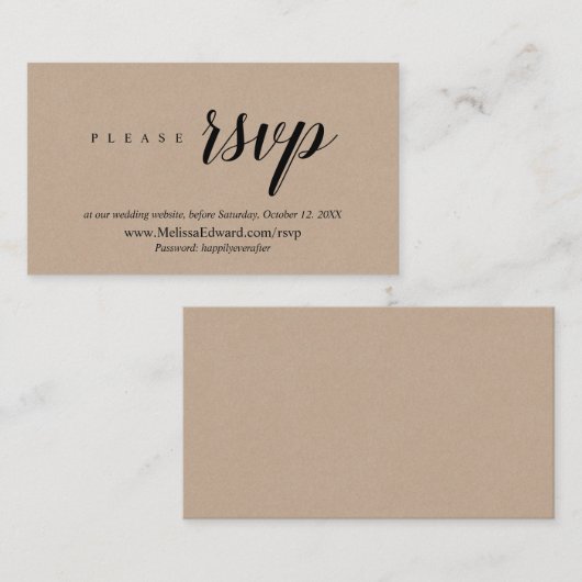 Online RSVP-website, Rustic Brown Kraft Informatiekaartje (Voorkant / Achterkant)