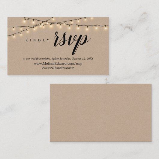 Online RSVP-website, String Lights Kraft Enclosure Informatiekaartje (Voorkant / Achterkant)