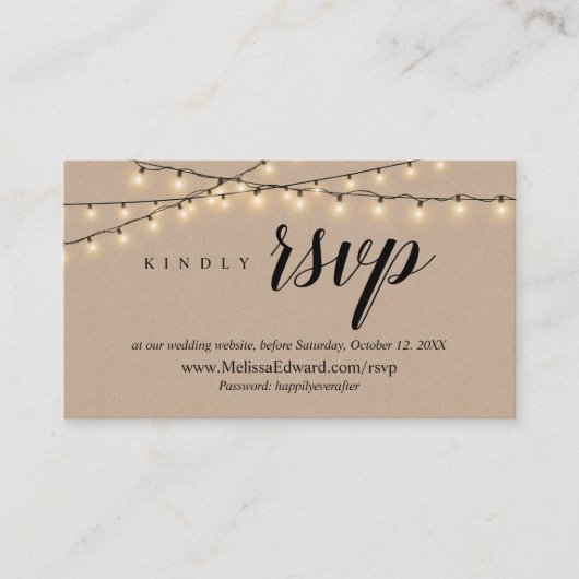 Online RSVP-website, String Lights Kraft Enclosure Informatiekaartje (Voorkant)