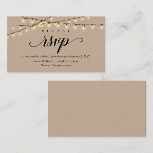 Online RSVP-website, String Lights Kraft Informatiekaartje (Voorkant / Achterkant)