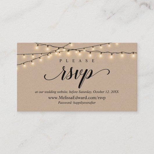 Online RSVP-website, String Lights Kraft Informatiekaartje (Voorkant)