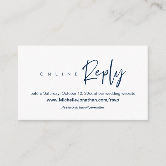 Online RSVP, Weddenschap website, wachtwoord, heri Informatiekaartje (Voorkant)