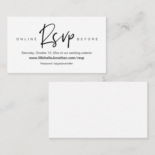 Online RSVP, Wedding website, Password, Reminder E Informatiekaartje (Voorkant / Achterkant)