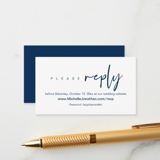 Online RSVP, Wedding-website, wachtwoord, Modern E Informatiekaartje (Voorkant / Achterkant in situ)