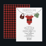 Online Santa Christmas Baby shower Kaart<br><div class="desc">Online baby shower per mail thema met Een illustratie van een waslijn met kerstpak babykleding,  groene luier,  en buffalo plaid peperkoek slabbetje met plaid achterzijde.</div>