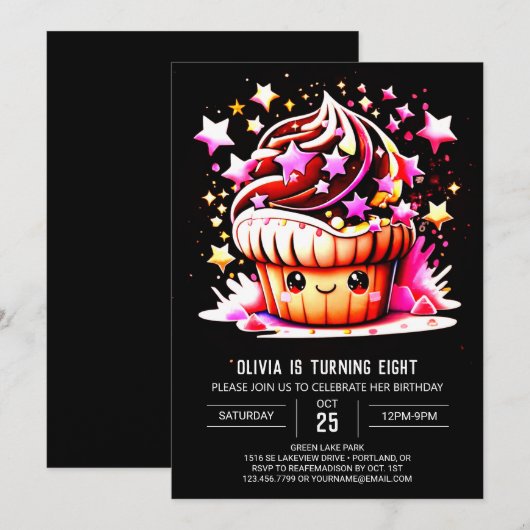 Online Schattige Elegant Muffin Meisje Verjaardag Kaart (Voorkant / Achterkant)