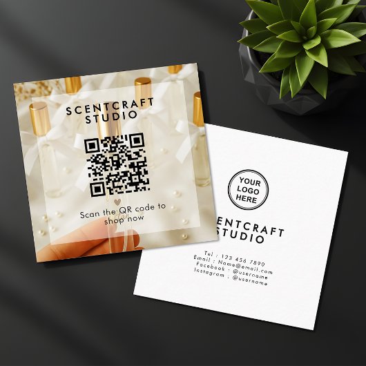 Online Shop Modern Photo Overlay QR Code Square Vierkante Visitekaartje