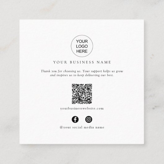 Online Shop Promotional QR Code Thank You Inserts Vierkante Visitekaartje (Achterkant)