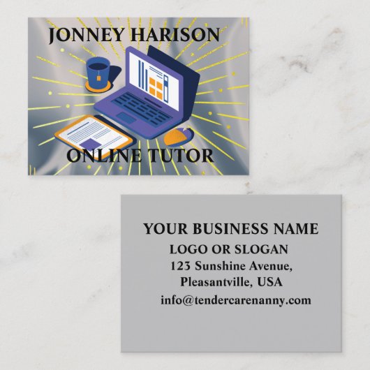 Online Tutor Educator Mentor Coach Silver Grey Visitekaartje (Voorkant / Achterkant)
