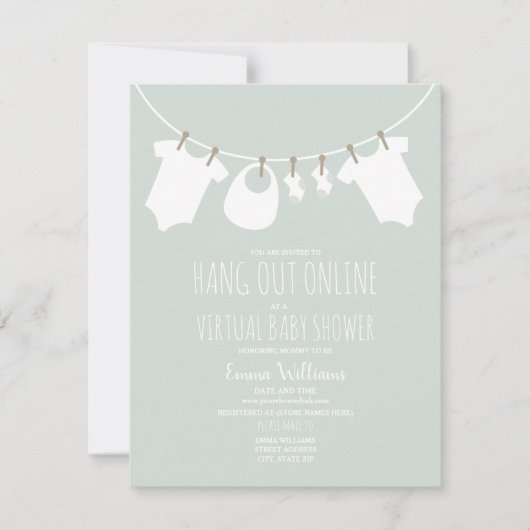 Online Virtual Blue Boy Baby shower Clothesline Kaart (Voorkant)