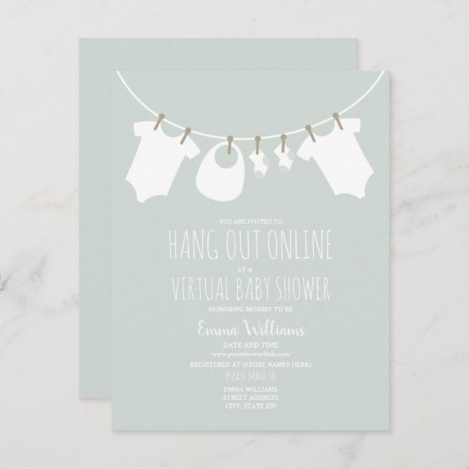 Online Virtual Blue Boy Baby shower Clothesline Kaart (Voorkant / Achterkant)