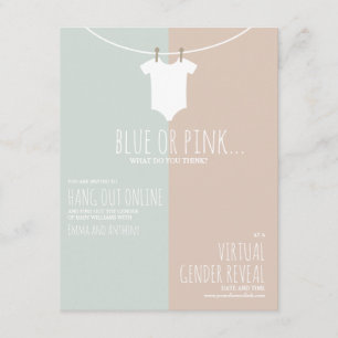 Online Virtual Gender Reveal Clothesline Pink Blue Kaart