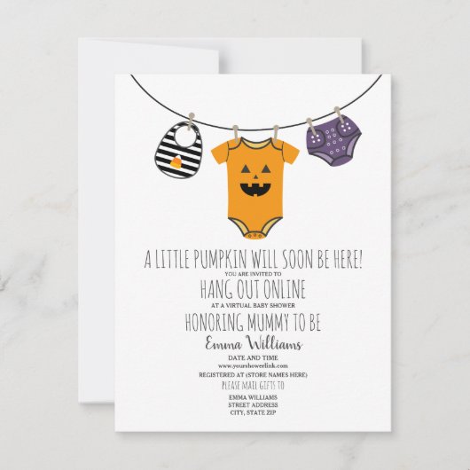 Online Virtual Halloween Pumpkin Baby shower Kaart (Voorkant)