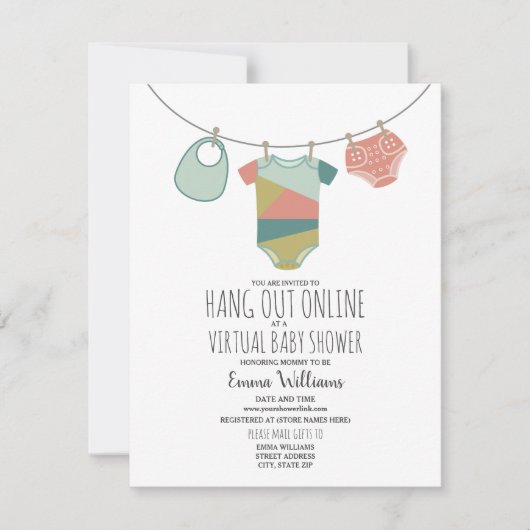 Online Virtual Neutral Baby shower waslijn Kaart (Voorkant)