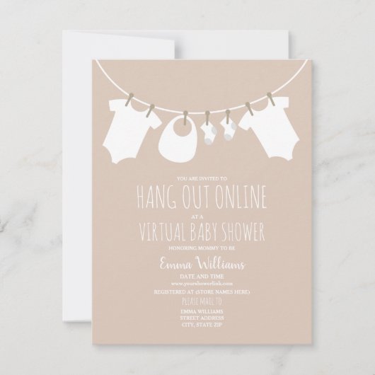 Online Virtual Pink Girl Baby shower Clothesline Kaart (Voorkant)