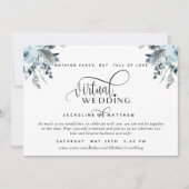 Online Virtual Wedding Blue, White en Grey Floral Save The Date (Voorkant)