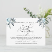 Online Virtual Wedding Blue, White en Grey Floral Save The Date (Staand voorkant)