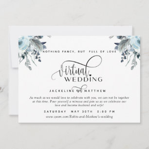 Online Virtual Wedding Blue, White en Grey Floral Save The Date