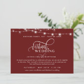 Online Virtual Wedding Bourgogne Rood, String Ligh Save The Date (Staand voorkant)