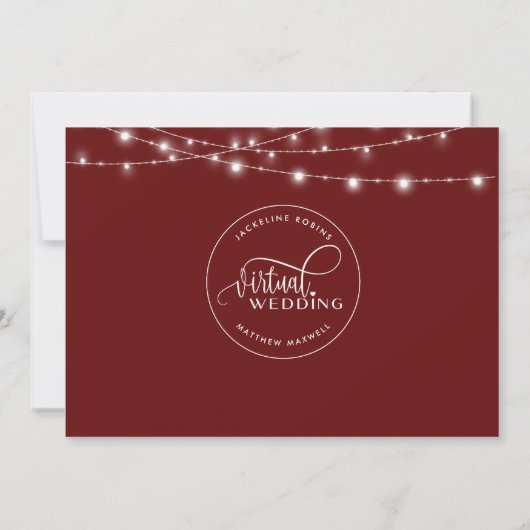 Online Virtual Wedding Bourgogne Rood, String Ligh Save The Date (Achterkant)