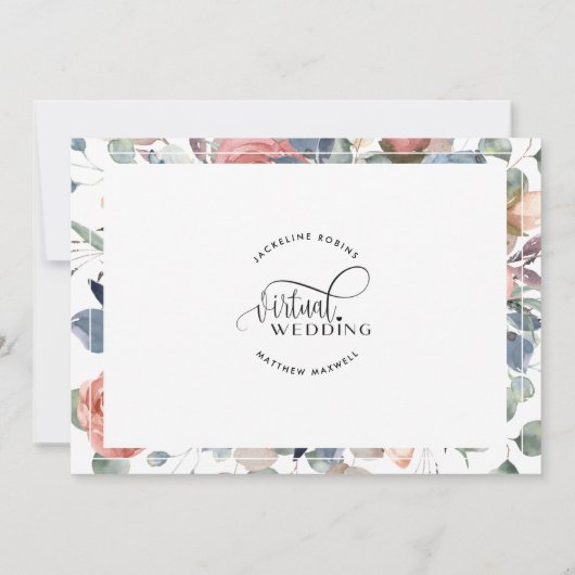 Online Virtual Wedding Dusty Blue en Blush Floral Save The Date (Achterkant)