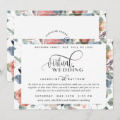 Online Virtual Wedding Dusty Blue en Blush Floral Save The Date (Voorkant / Achterkant)