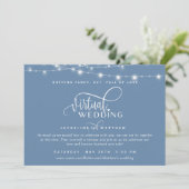 Online Virtual Wedding Dusty Blue, String Lights Save The Date (Staand voorkant)
