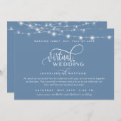 Online Virtual Wedding Dusty Blue, String Lights Save The Date (Voorkant / Achterkant)