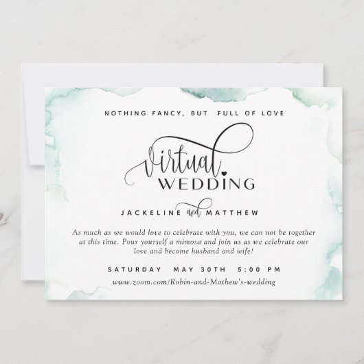 Online Virtual Wedding, Elegante Waterverf Vlekken Save The Date (Voorkant)