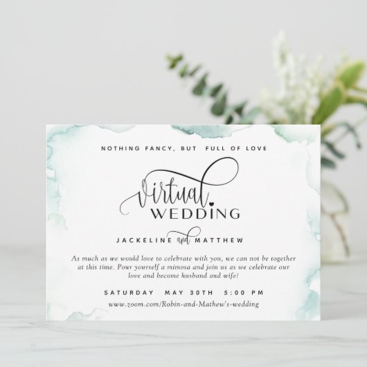 Online Virtual Wedding, Elegante Waterverf Vlekken Save The Date (Staand voorkant)
