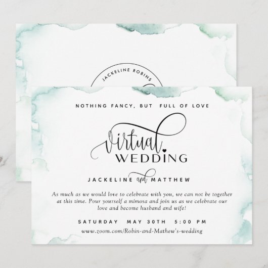 Online Virtual Wedding, Elegante Waterverf Vlekken Save The Date (Voorkant / Achterkant)