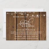 Online Virtual Wedding Rustic Wood, String Lights Save The Date (Voorkant)