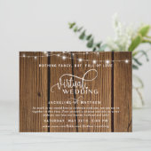 Online Virtual Wedding Rustic Wood, String Lights Save The Date (Staand voorkant)