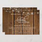 Online Virtual Wedding Rustic Wood, String Lights Save The Date (Voorkant / Achterkant)