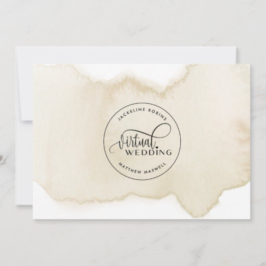 Online Virtual Wedding, Sand Tan Waterverf Save The Date (Achterkant)