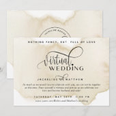 Online Virtual Wedding, Sand Tan Waterverf Save The Date (Voorkant / Achterkant)