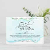 Online Virtual Wedding, Turquoise Groene Waterverf Save The Date (Staand voorkant)