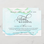 Online Virtual Wedding, Turquoise Groene Waterverf Save The Date (Voorkant / Achterkant)