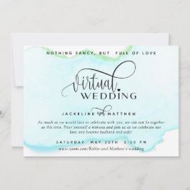 Online Virtual Wedding, Turquoise Groene Waterverf Save The Date