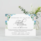 Online Virtueel Huwelijk Blauw Wit en Groen Bloems Save The Date (Staand voorkant)