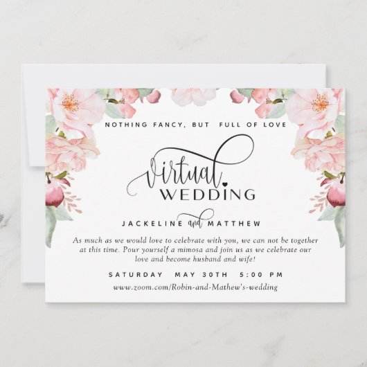 Online virtuele bruiloft, Blush Pink Floral Save The Date (Voorkant)