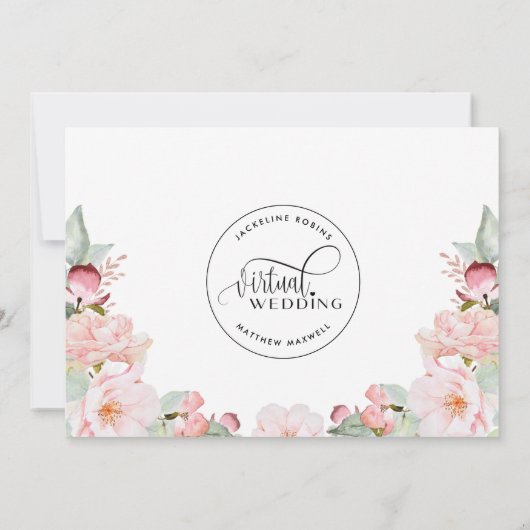 Online virtuele bruiloft, Blush Pink Floral Save The Date (Achterkant)