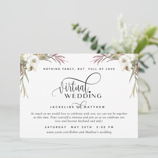 Online virtuele bruiloft Tropische Palm Bladeren B Save The Date (Staand voorkant)