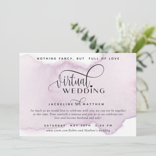 Online virtuele bruiloft, Waterverf Mauve Lavender Save The Date (Staand voorkant)