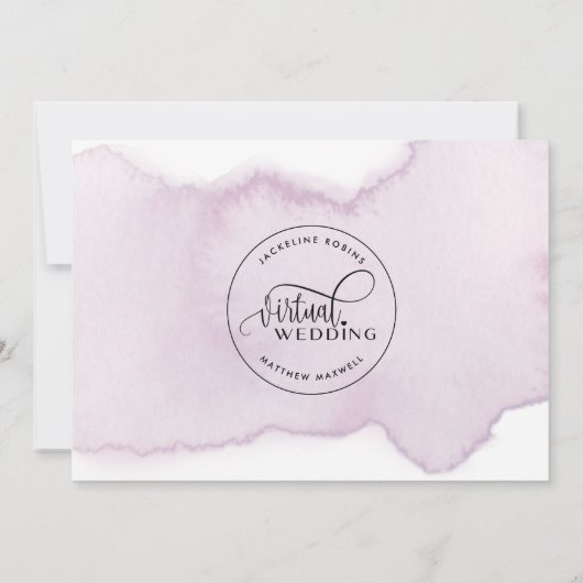 Online virtuele bruiloft, Waterverf Mauve Lavender Save The Date (Achterkant)