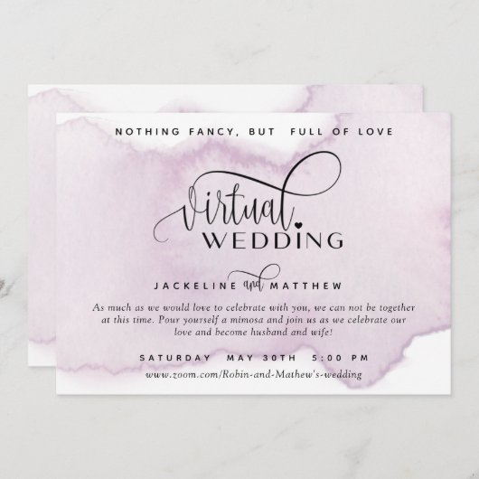 Online virtuele bruiloft, Waterverf Mauve Lavender Save The Date (Voorkant / Achterkant)