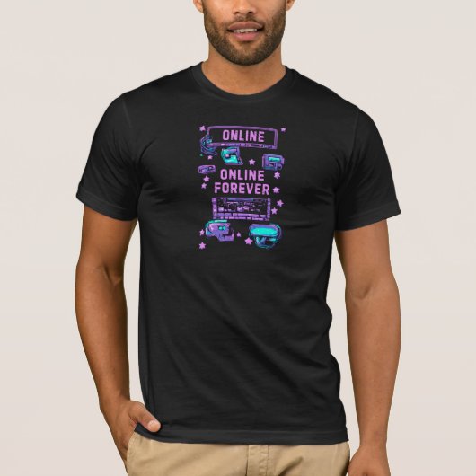 Online Voor Altijd Retro Pixel Tech Kunstwerk T-shirt (Voorkant)