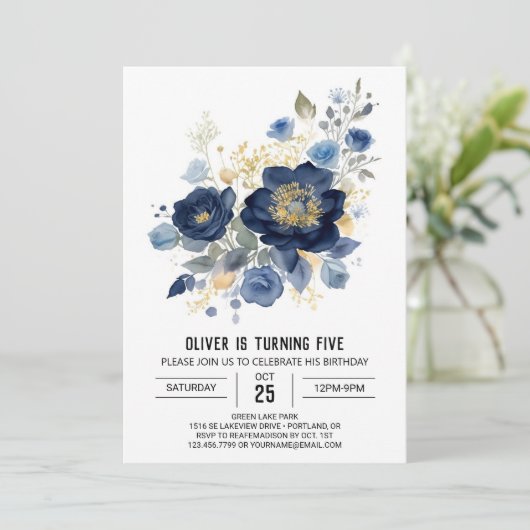 Online Waterverf Floral Birthday Kaart (Staand voorkant)